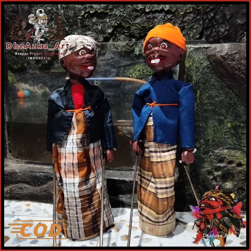 Wayang Golek Luput & Slenteng 55cm – Sepasang Karakter Jenaka & Unik | Siap Pajang + Stand
