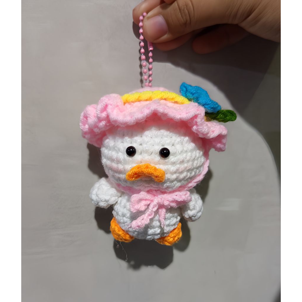 Crochet Duck Keychain with Flower Hat