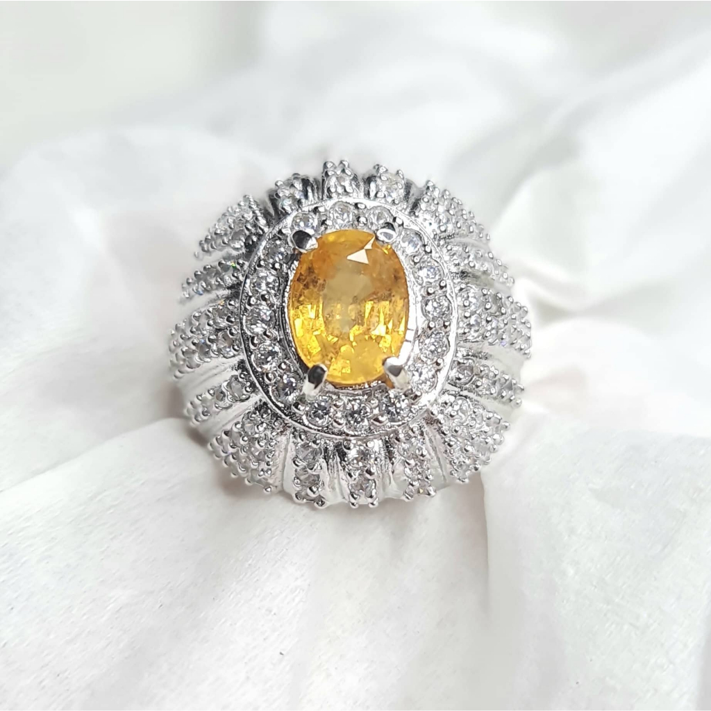 Natural 2.72 CT Yellow Sapphire Silver 925 Mens Ring