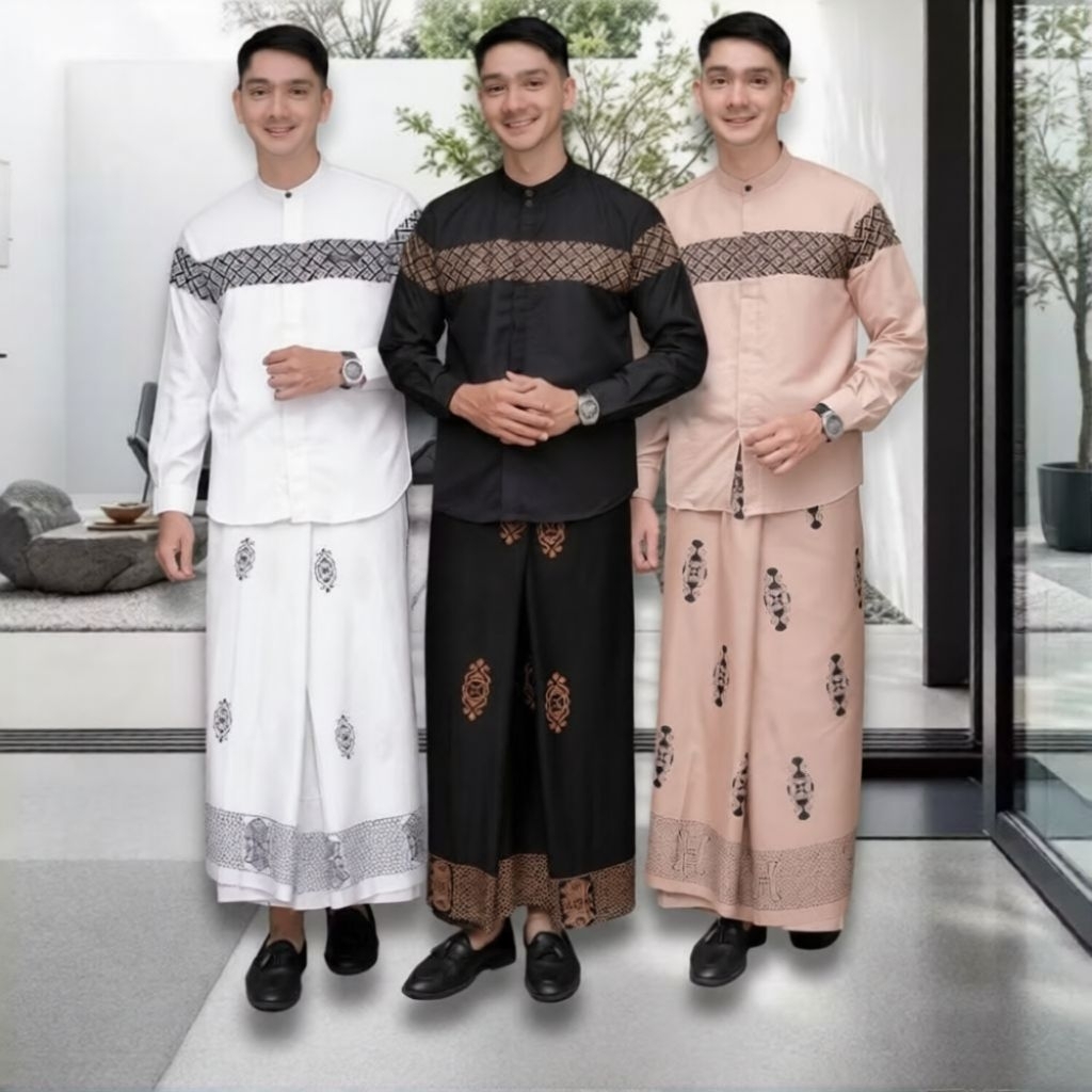 Sarko Set Sarung dan Baju Koko Kobata Lengan Panjang Full kancing depan