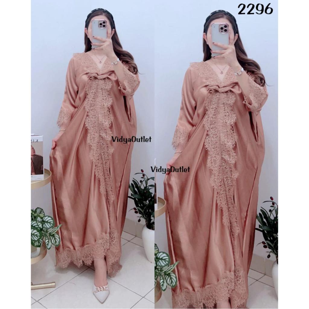 VIDYA Kaftan Renda 2292 Baju Lebaran Mewah Long Kaftan Polos Baju Muslimah Elegant