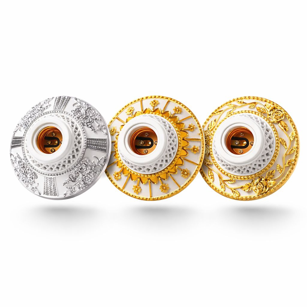 Fitting Lampu Hias Plafon PVC 14 CM Sou Sei Dekorasi Motif Hias Tempel E27 Silver/Gold - Fitting Boh