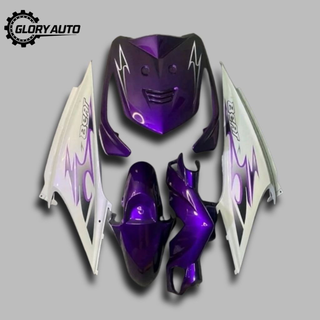 Fullset cover bodi halus honda beat karbu ungu candy mix putih lembayung ungu + striping transparan