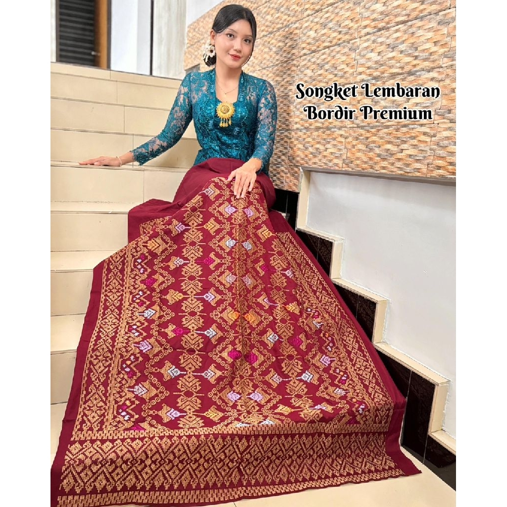 KAMEN KATUN LEMBARAN SONGKET BORDIR PREMIUM MOTIF PRADA GOLD// KAIN BORDIR LEMBARAN