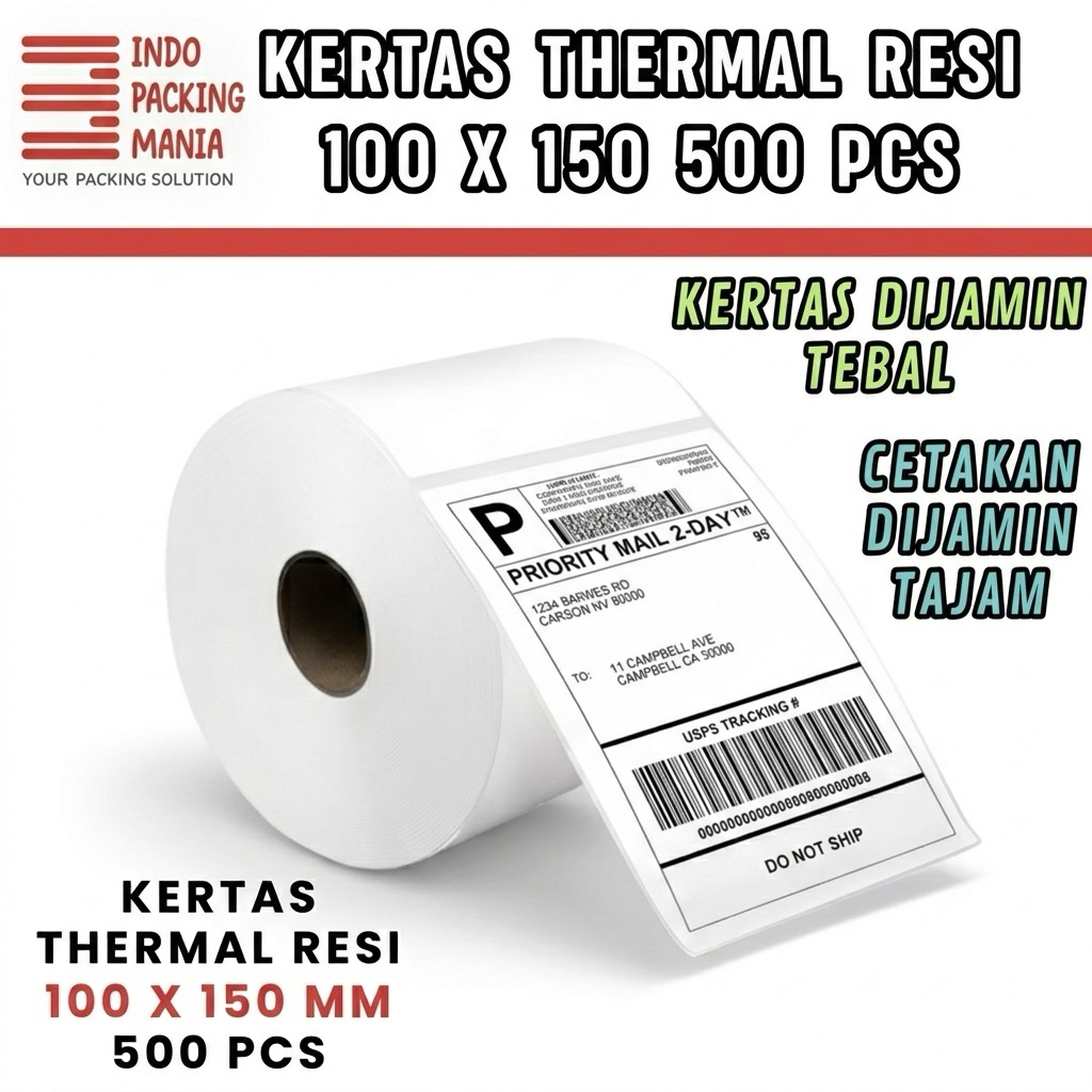Kertas Resi Label Thermal Premium AAA Ukuran 100x150 (A6) 500 Pcs  Cetak Tajam cocok Semua Printer T