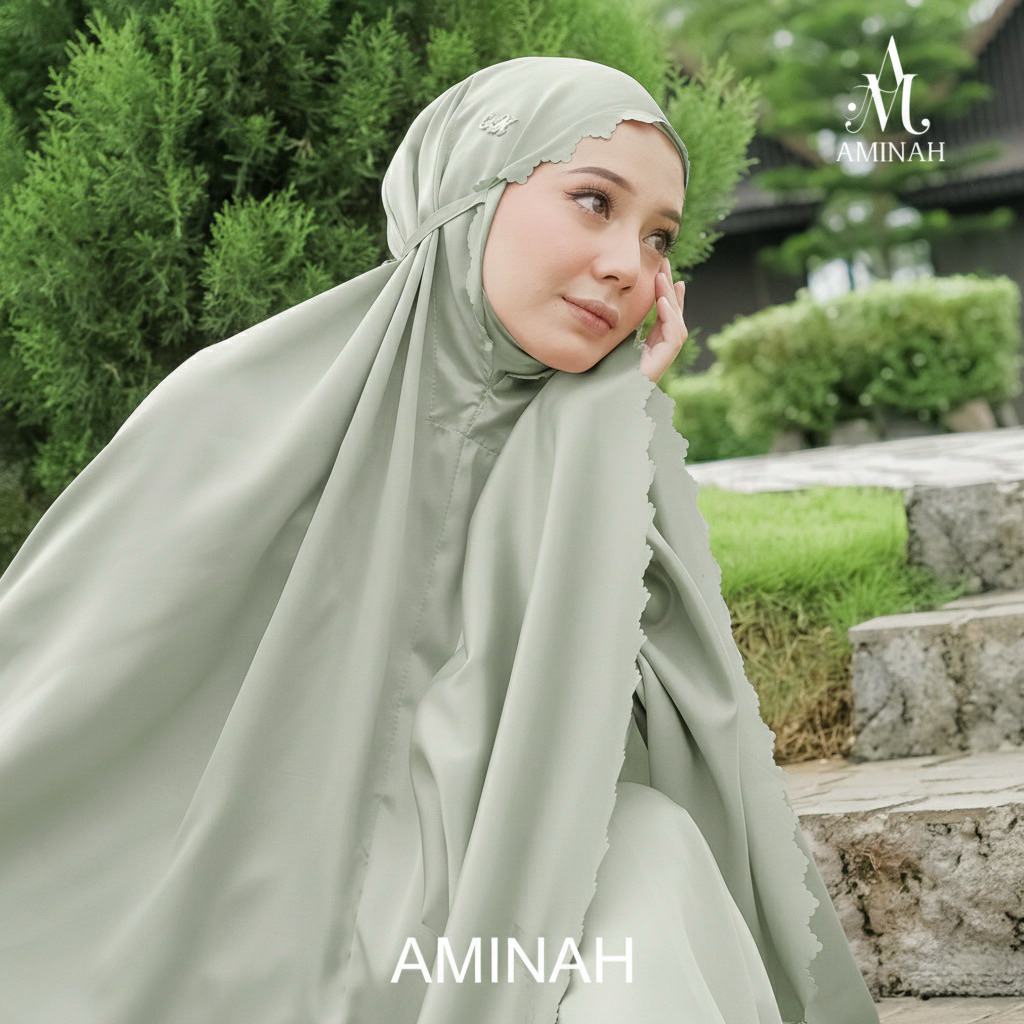 new aminah - mukena dewasa silky traveling daily aminah lasercut