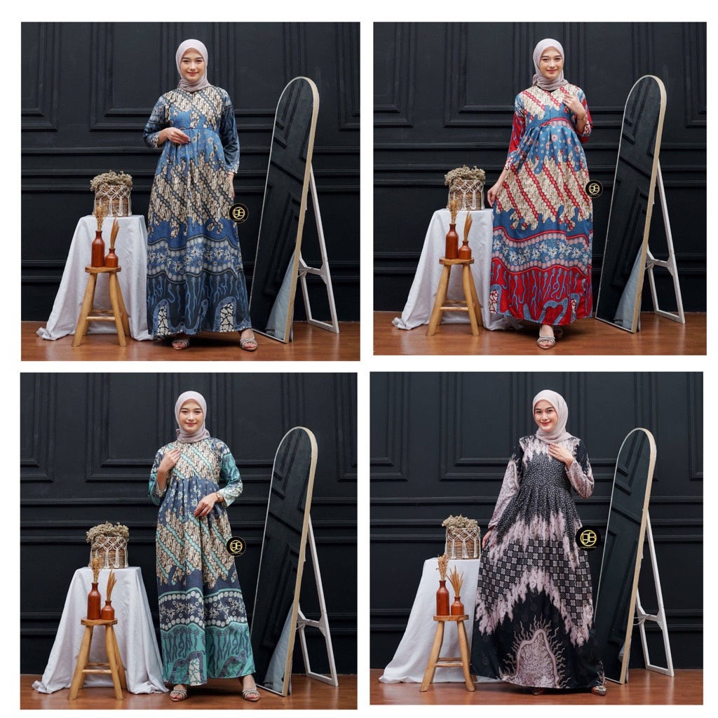 Gamis Batik Modern Murah Katun Halus Kombinasi Truntum, Ori GAMIS BATIK Pekalongan BIG SIZE JUMBO
