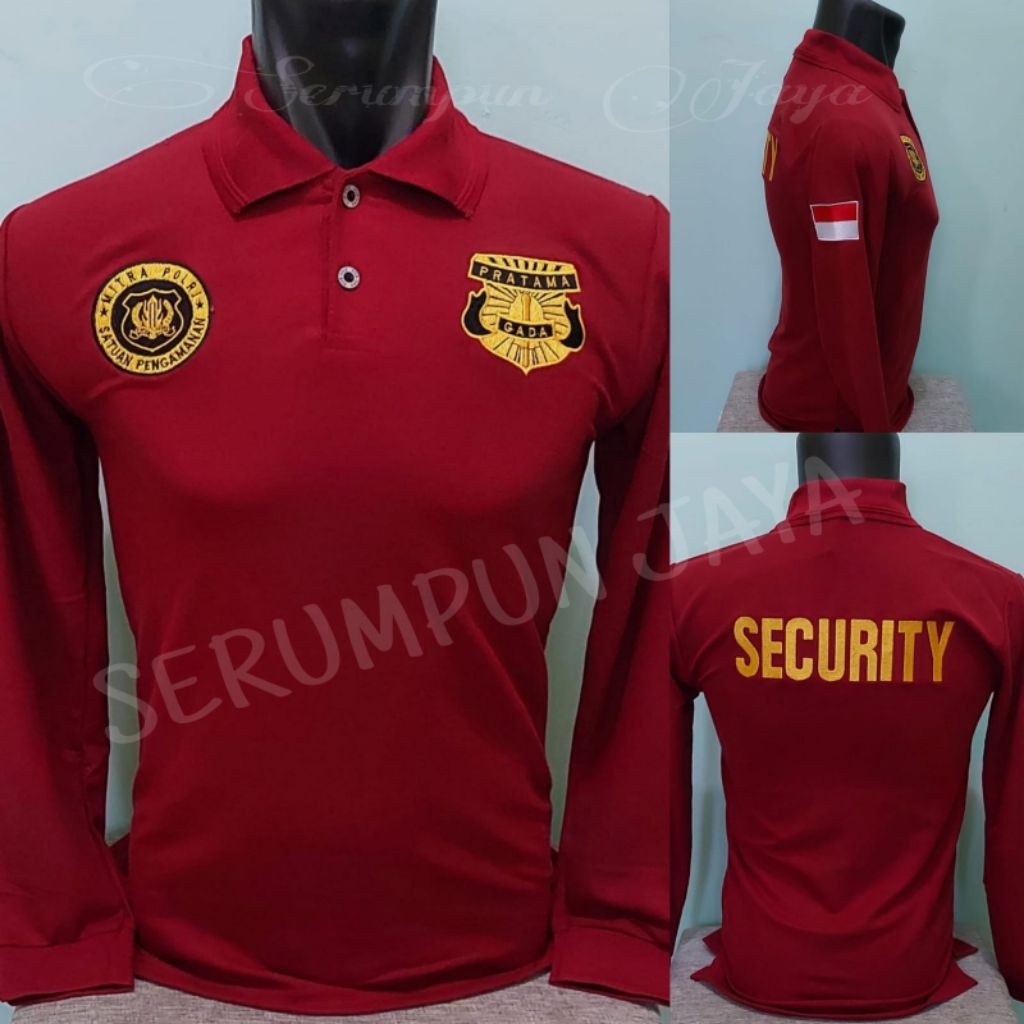 KAOS GADA PRATAMA MITRA POLRI BULAT MARUN LENGAN PANJANG FULL BORDIR - KAOS GADA PRATAMA MARUN BORDI