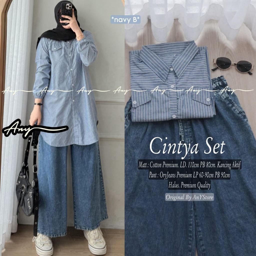 Cintya Set Kulot Jeans Mix Tunik Salur (Any)