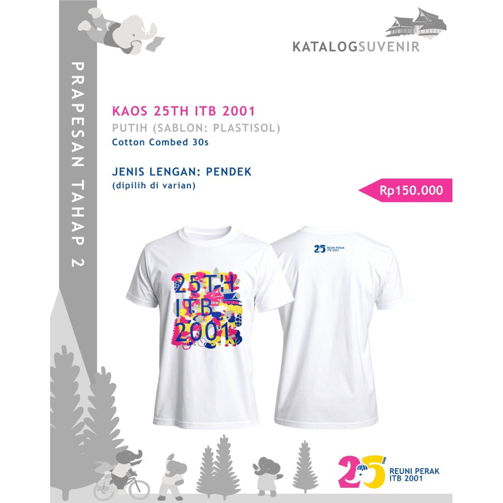 Kaos Putih Gambar Gajah Ramai