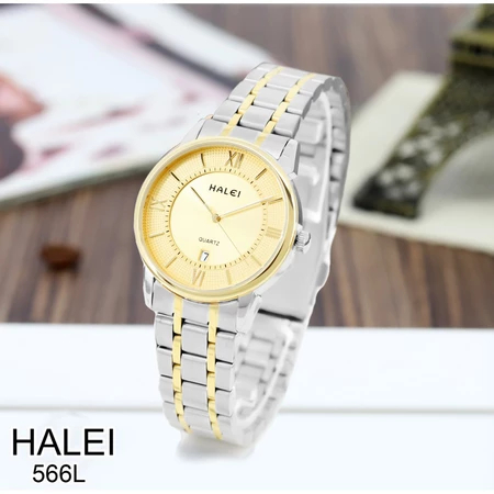Jam Tangan Halei 566L Original Wanita Analog Jarum Rantai Stainless Steel Cewek 566 Fashion Japan
