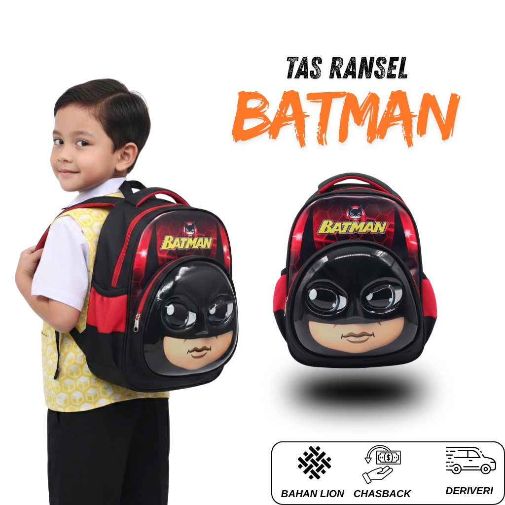 Duneshop - Tas Ransel Anak Laki-Laki Model 3D Timbul Karakter Batman kuat nyaman dan stylis