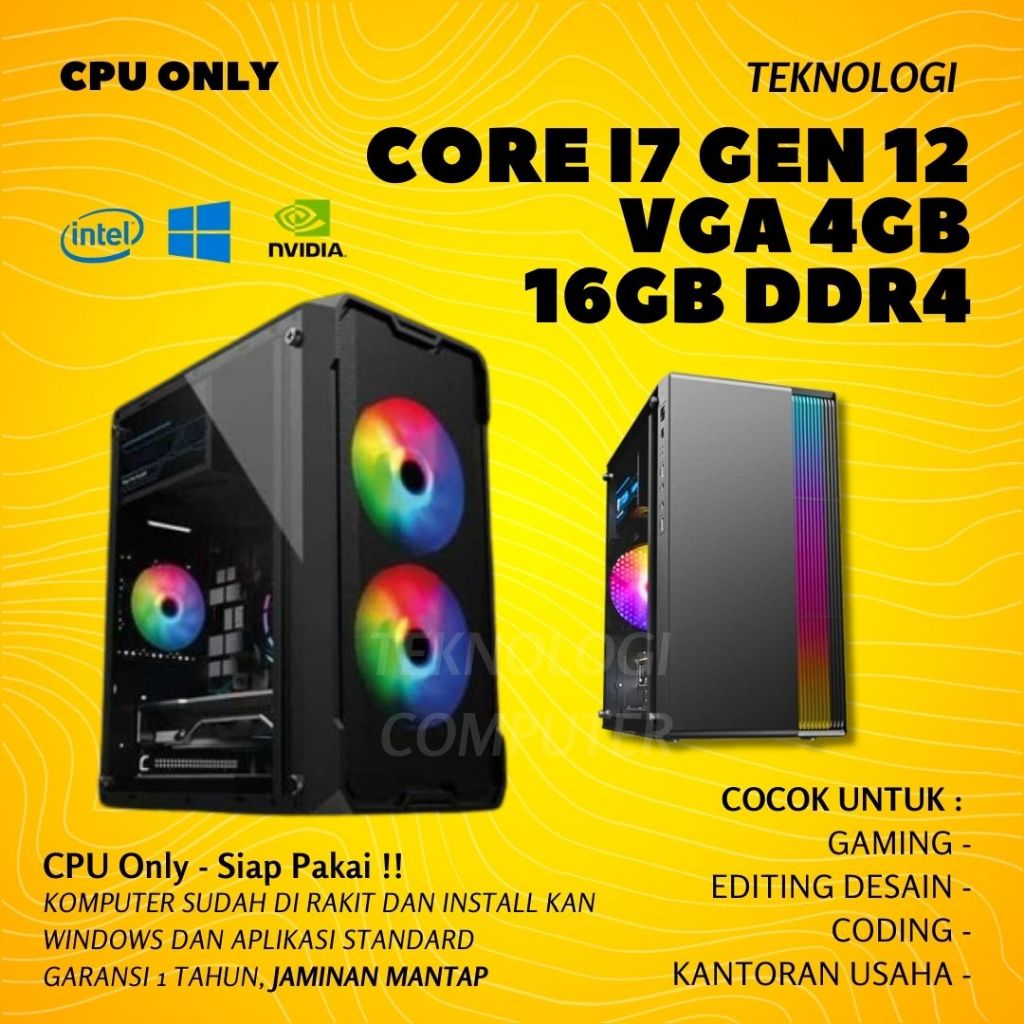 Core i7 | Gen 12 | VGA 4 GB | PC Only | PC Rakitan | Komputer CPU | PC Gaming Editing