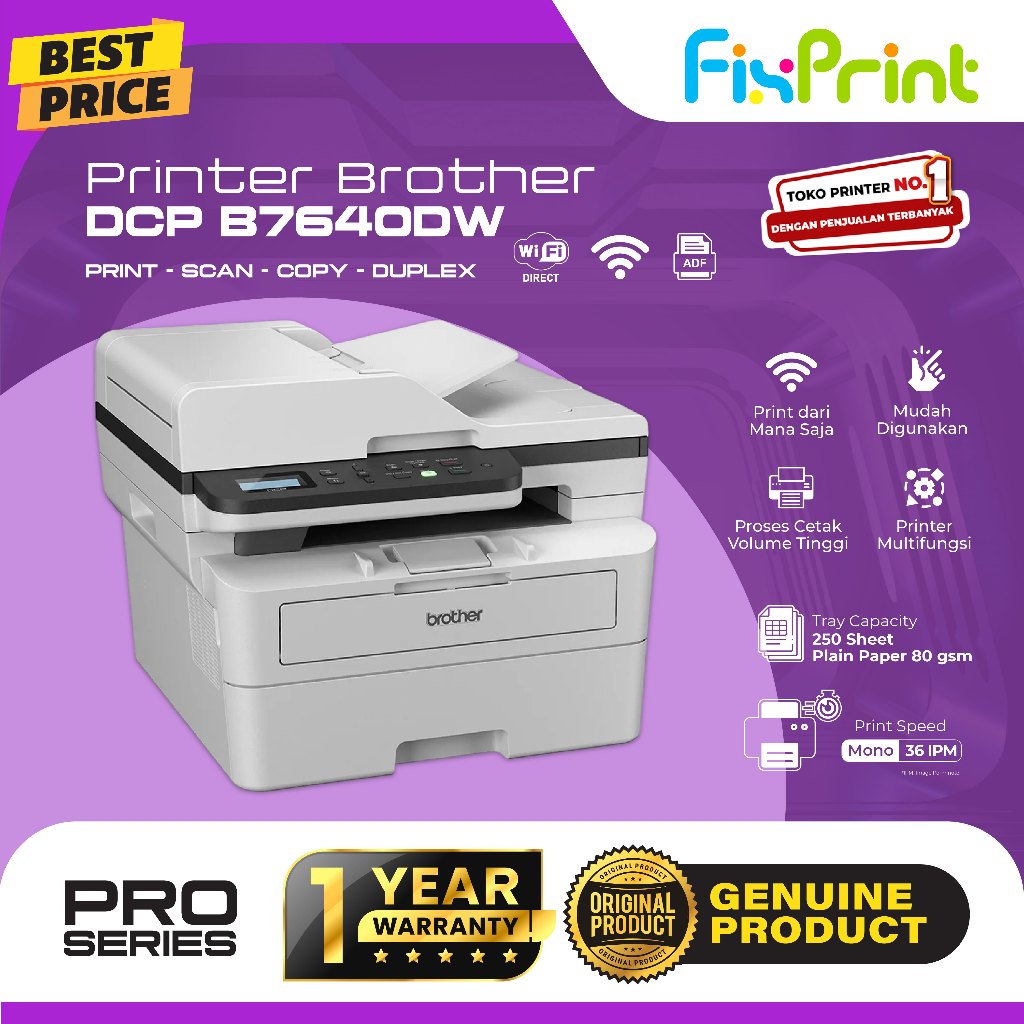Printer Laser Mono Brother Docuprint DCP-L2540DW DCP-B7640DW HL-L2360DN Print Scan Copy WiFi Wireles
