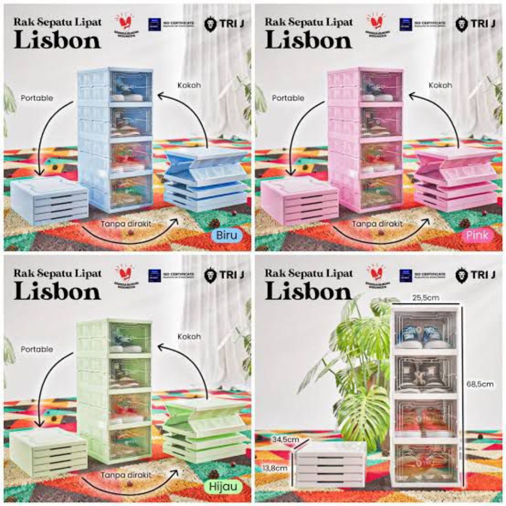 RAK SEPATU LISBON 4 SUSUN + TUTUP / RAK SEPATU LIPAT SERBAGUNA