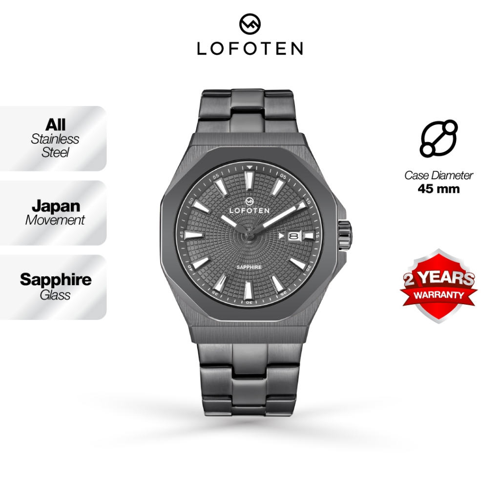 LOFOTEN F-6530M All Stainless Steel - Kaca Sapphire Case Diameter  ± 4,5cm / 45mm Jam Tangan Pria