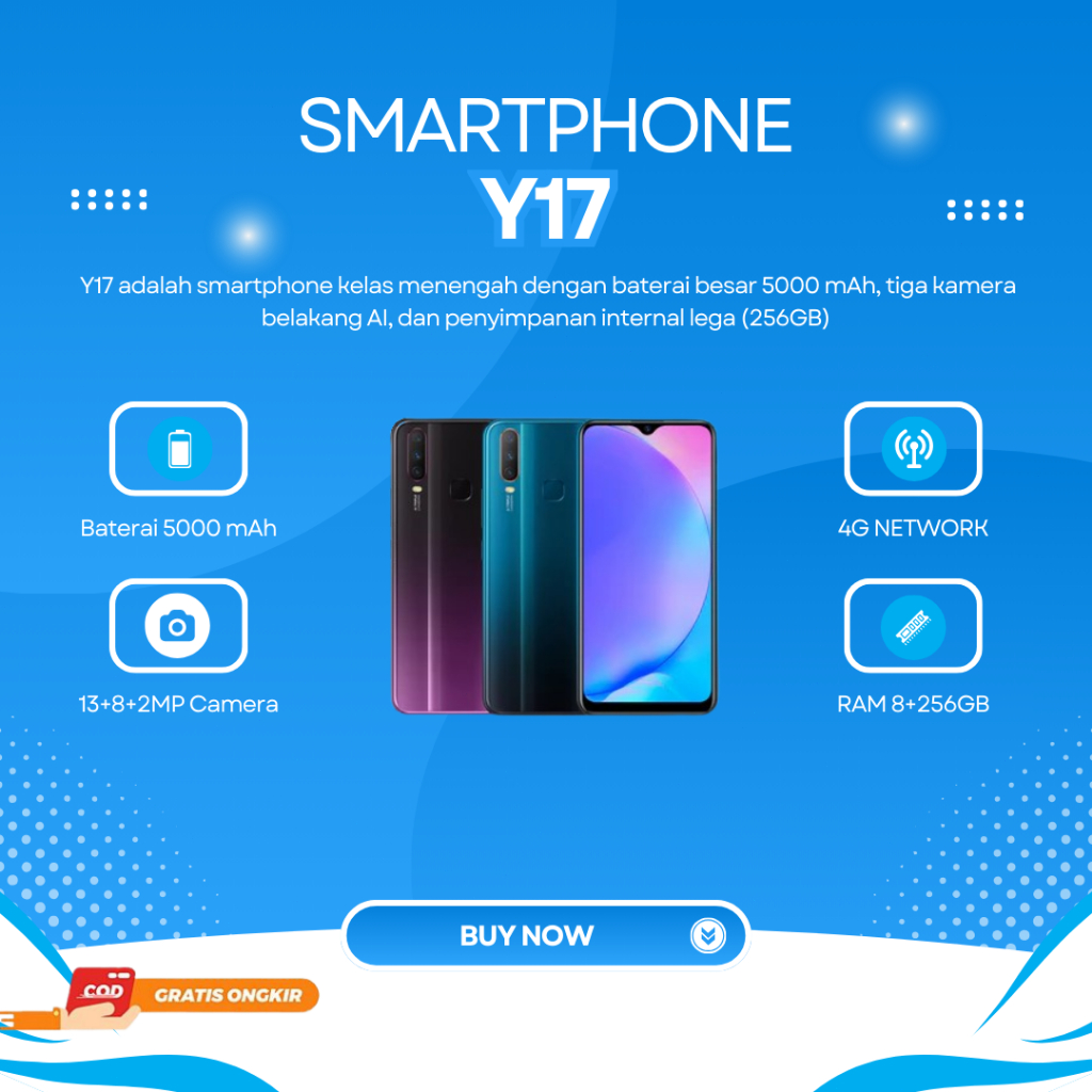HP VIVO SMARTPHONE VIVO Y17 RAM 8GB 256GB Triple Kamera 5000mAh BERAGARANSI 12 BULAN