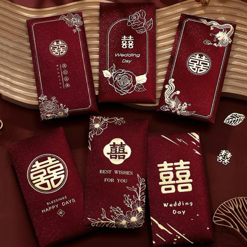 [ 6 pcs ] Angpao wedding premium glitter / angpao glitter / angpao shuangxi / angpao panjang