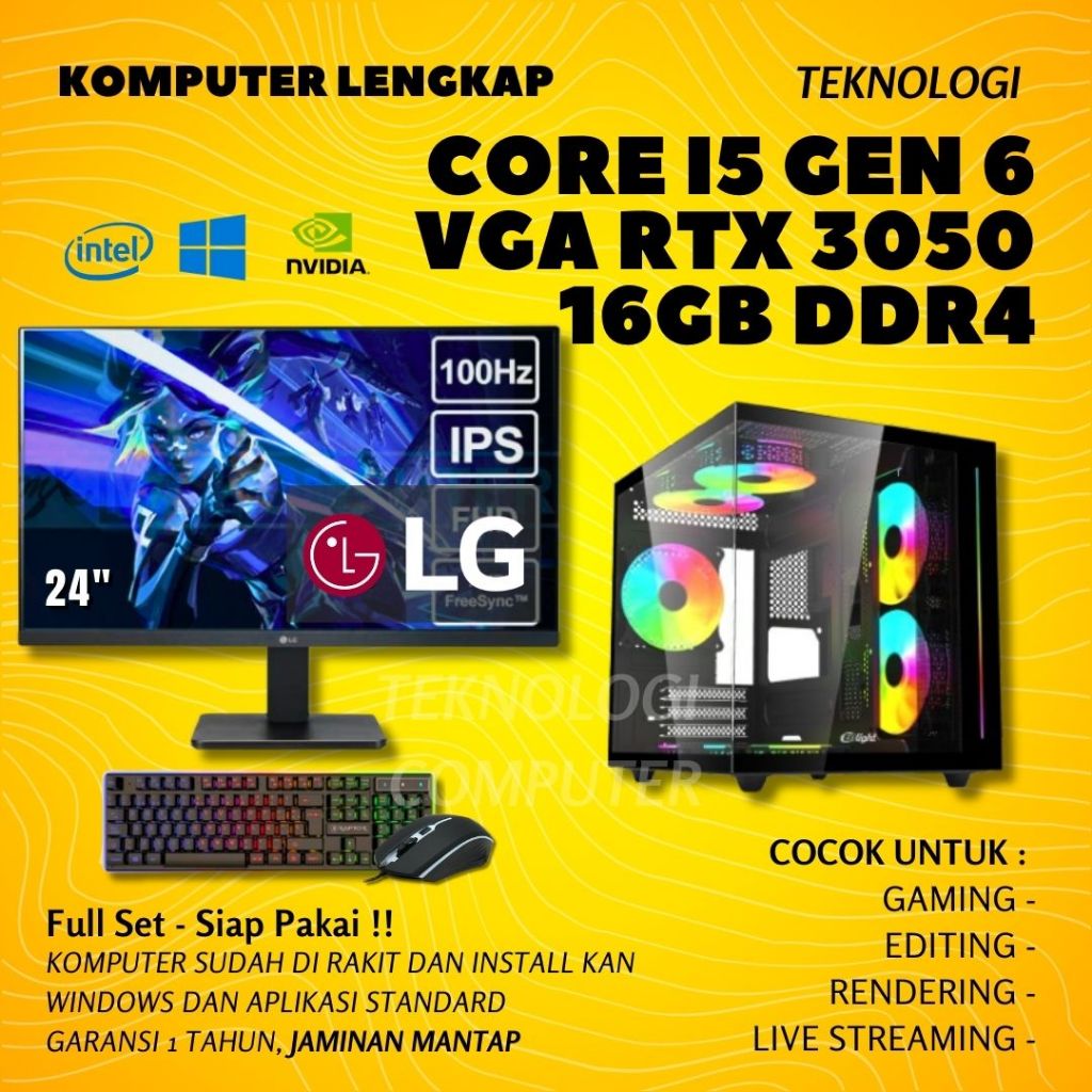 Core i5 | DDR 4 | GEN 6 | VGA RTX 3050 | Full Set | PC Rakitan | Komputer CPU | PC Gaming Editing