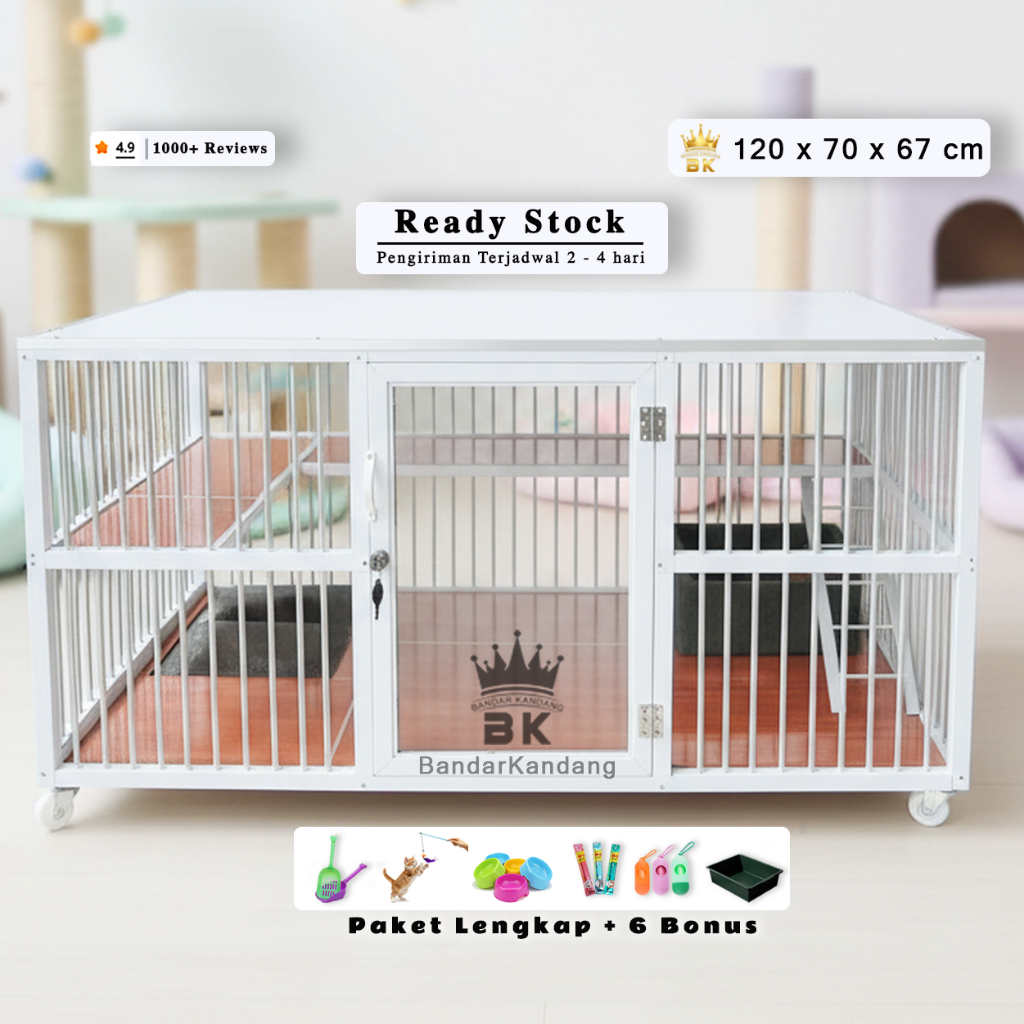 kandang kucing aluminium 1 pintu jumbo putih murah anti karat free aksesoris maincoon persiahimalaya