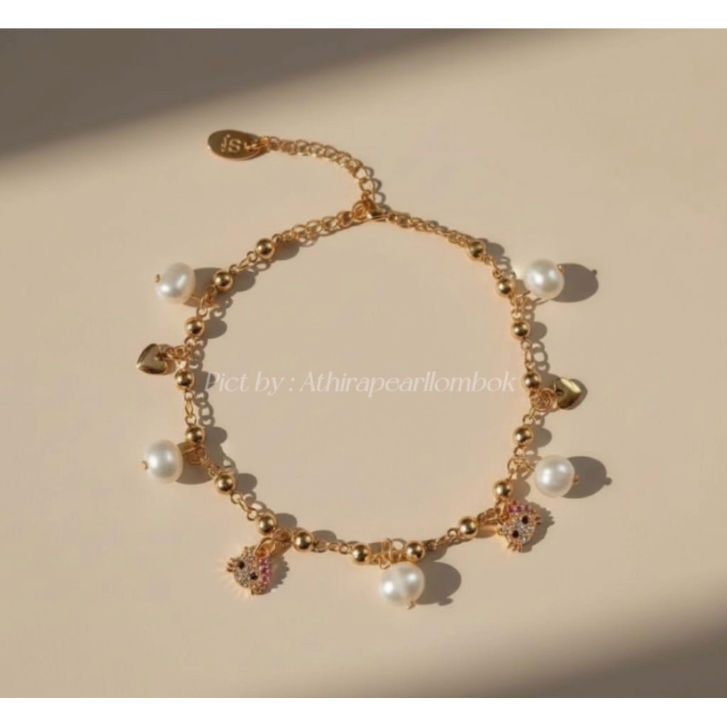 Gelang rhodium anak lapis emas 18karat Mutiara air tawar asli lombok Aksesoris Perhiasan Gelang Lapi