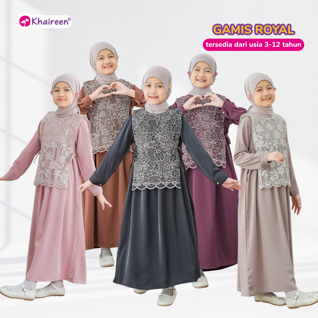 KHAIREEN Gamis Royal (3-12 Tahun) Gamis Anak Perempuan Anti UV Gamis Remaja Perempuan Pesta Series D
