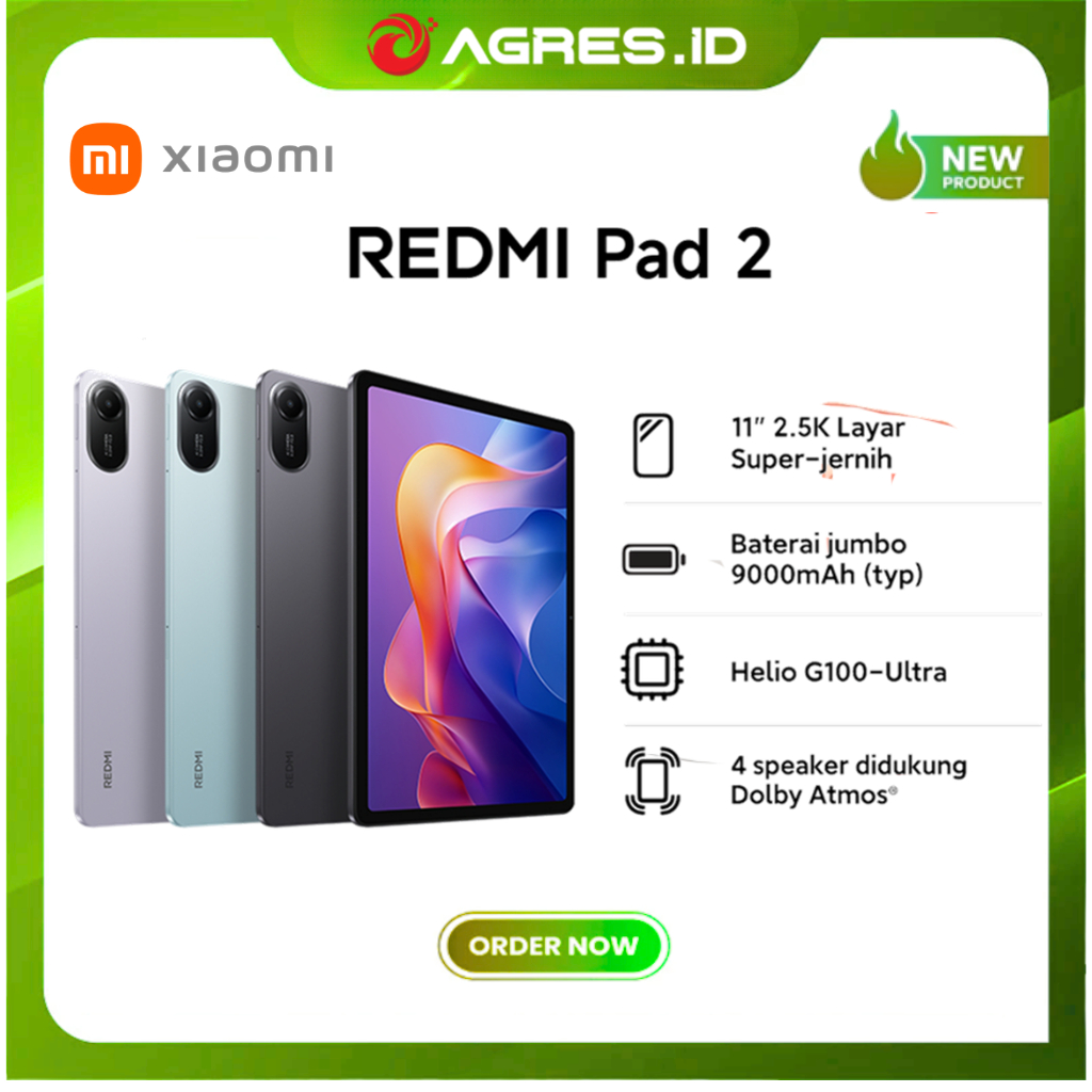 Redmi Pad 2 4 GB + 128 GB Helio G100-Ultra Baterai  9.000 mAh