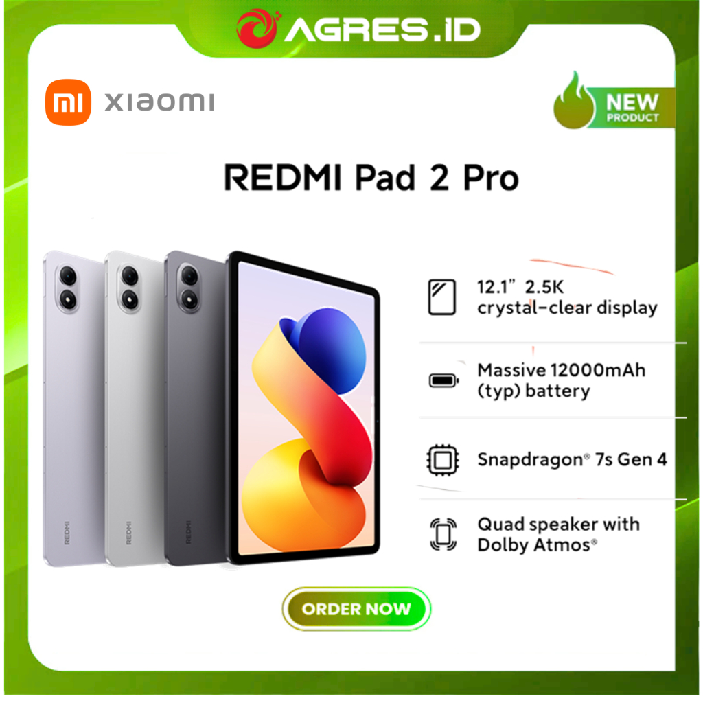 XIAOMI REDMI PAD 2 PRO 8GB 256GB - Snapdragon 7s Gen 4 - Baterai 12000mAh - Layar  kristal 2,5K 12,1