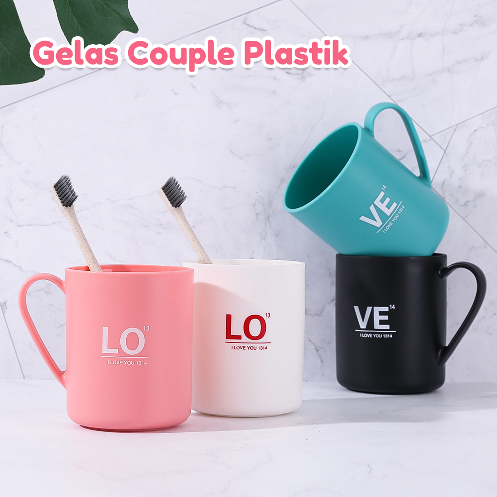 H622 Gelas Couple Plastik  Mug Couple Gelas Pasangan Lucu  Gelas Couple Plastik LOVE  Gelas LOVE Sou
