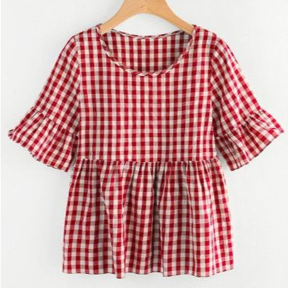 SELIN atasan kemeja wanita kekinian/blus motif kotak