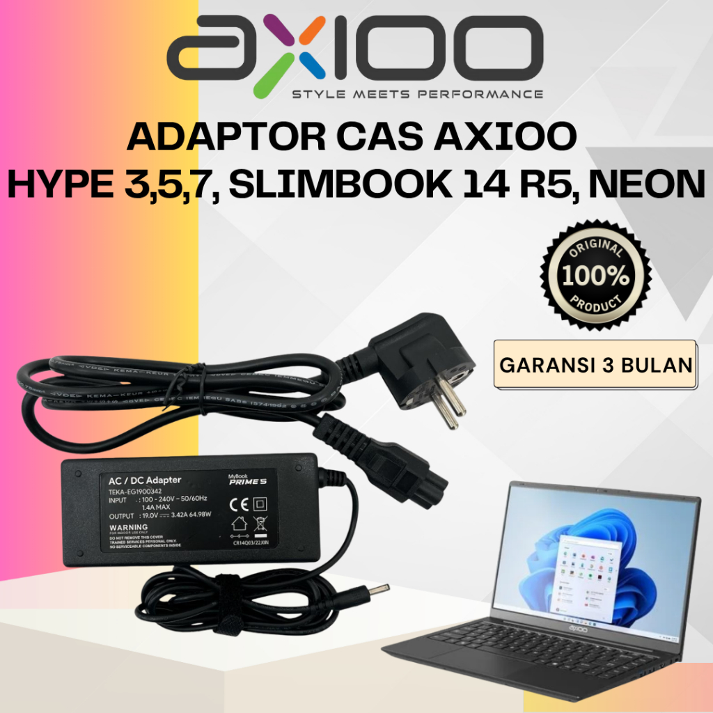 ADAPTOR AXIOO HYPE 3,5,7 | SLIMBOOK 14 R5 | NEON | ORIGINAL GARANSI 3 BULAN
