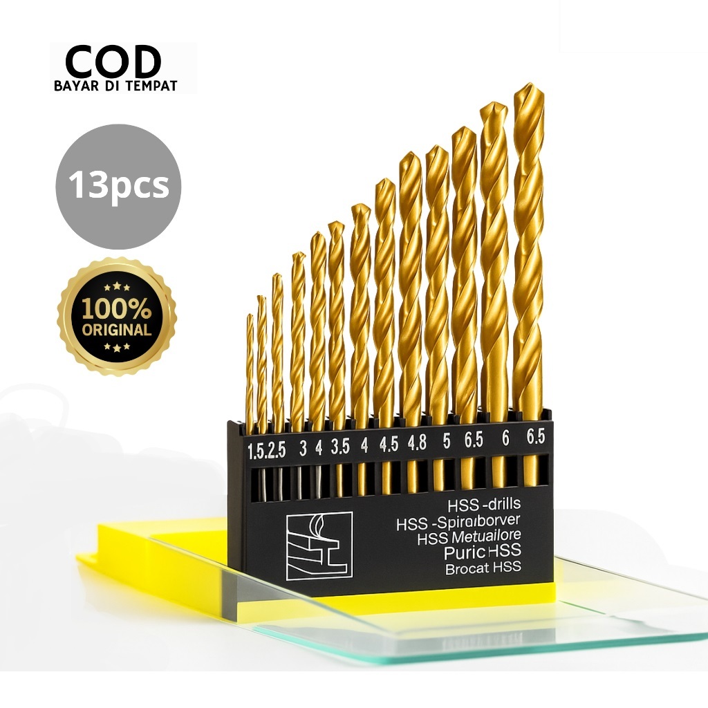 Mata Bor Besi Set SUPER TAJAM 1.5mm-6.5mm 13 Pcs High Quality | Mata Bor HSS Set Komplit Kayu Plasti