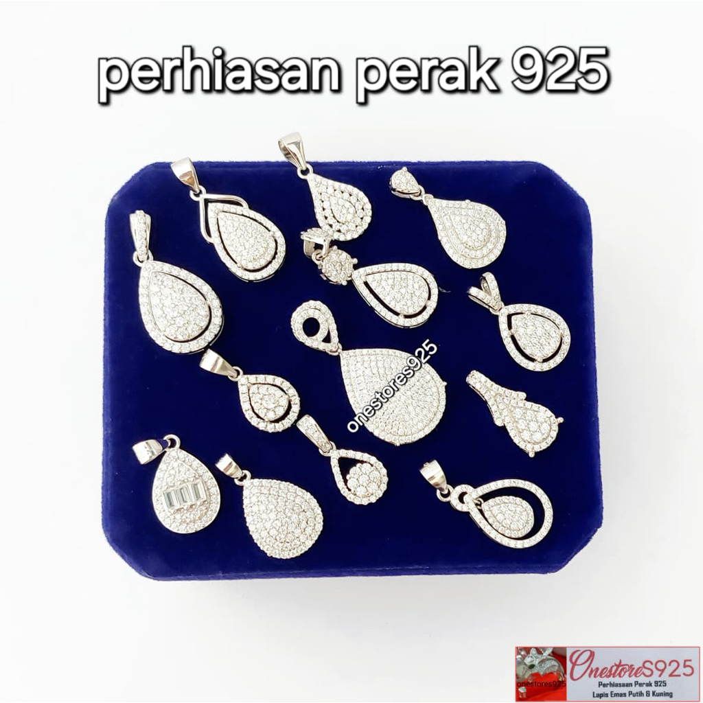 LIONTIN TETES AIR MATA PERAK 925 LAPIS EMAS PUTIH