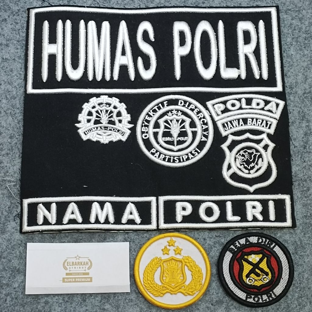 SATU SET BET HUMAS POLRI (LOGO, POLDA, NAMA) TIMBUL 3D SUPER PREMIUM HIGH QUALITY