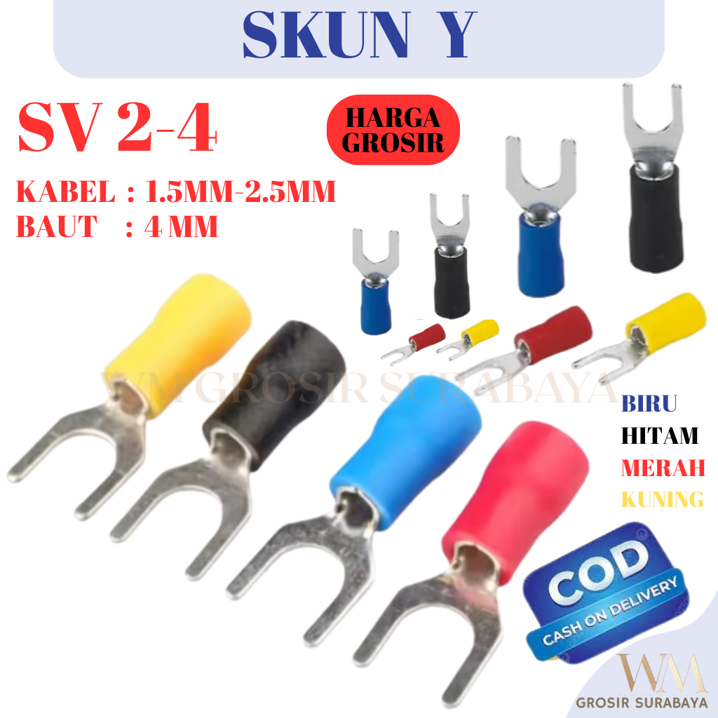 Skun Kabel Y SV 2-4 1pack 100Pcs Sekun Kabel Y Skun Garpu Scun Fork Scun cable Lugs Skun Kabel Y / S