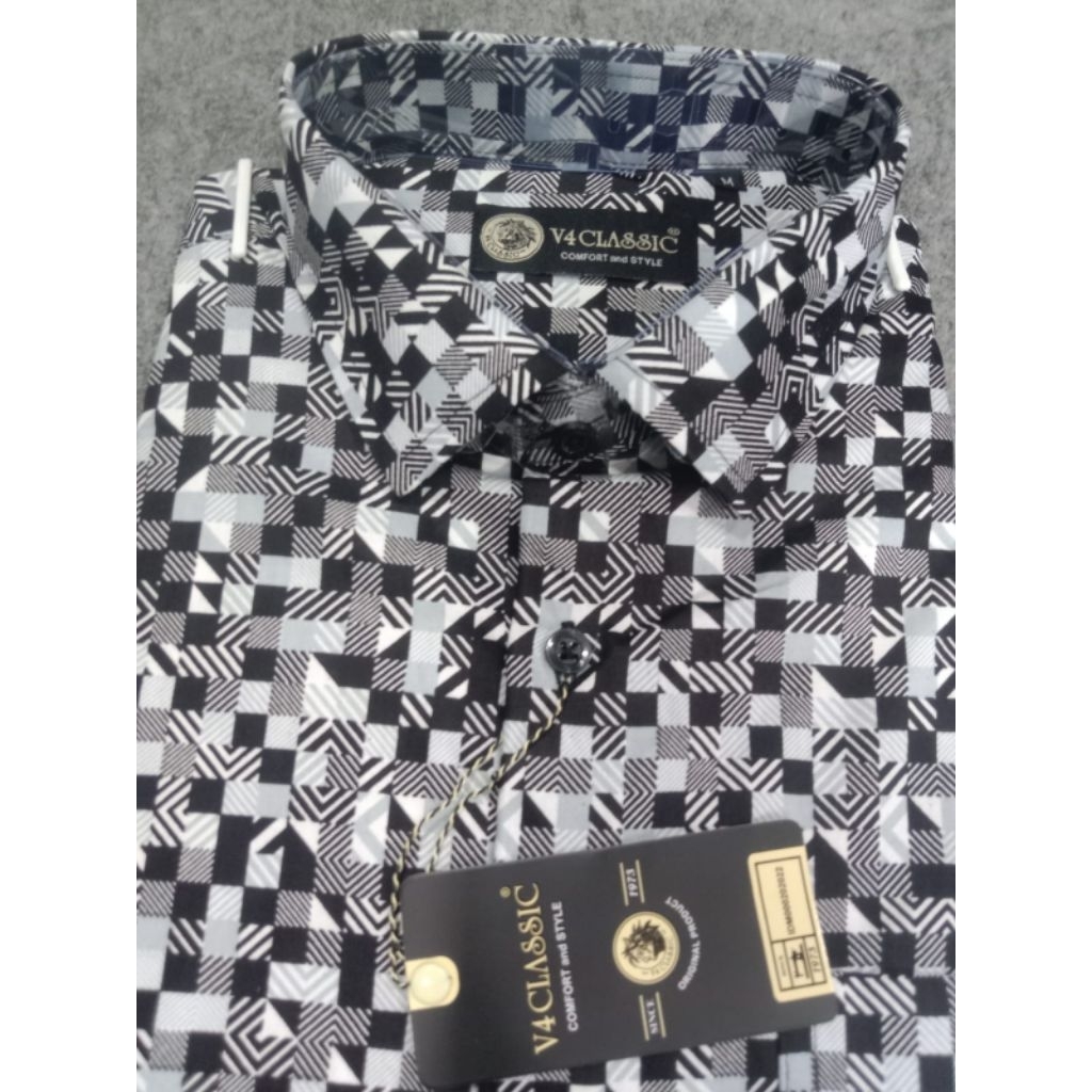 kemeja tangan pendek merk v4 classic