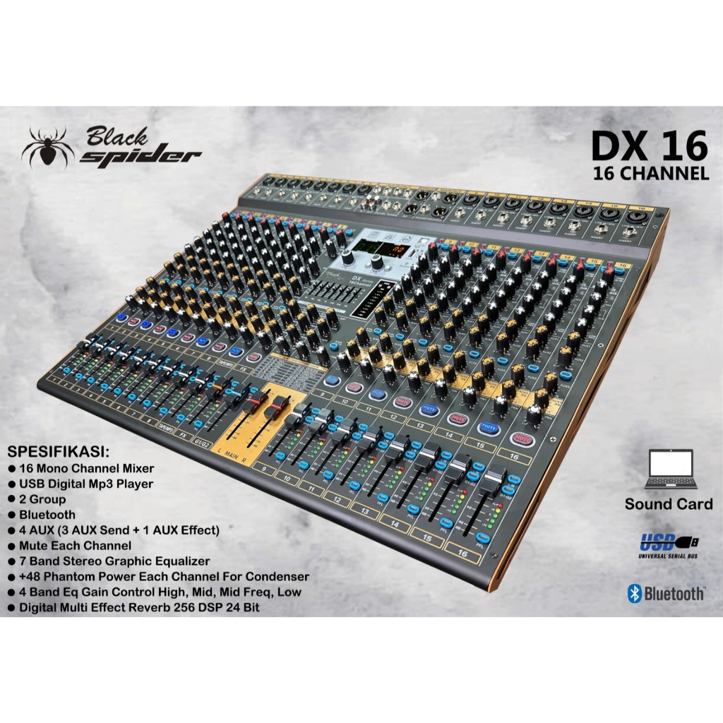 Mixer Black Spider DX 16 Mixer Black Spider 16 channel Mixer 16 Channel Murah Original
