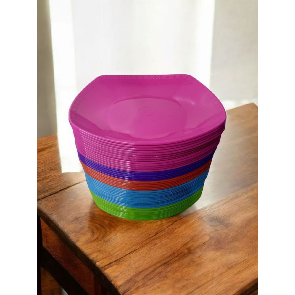 piring kotak semi melamin pelastik 1 lusin 12 pcs