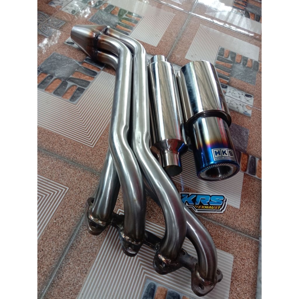 satu set header mobil Jimny katana tipe 41 panjang monel Muffler HKS gronel biru