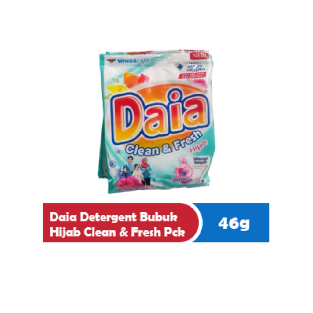 Daia Deterjen Bubuk Hijab Clean & Fresh 46g Renceng Isi 6 – Wangi Segar, Lembut di Tangan, Bersih Ma