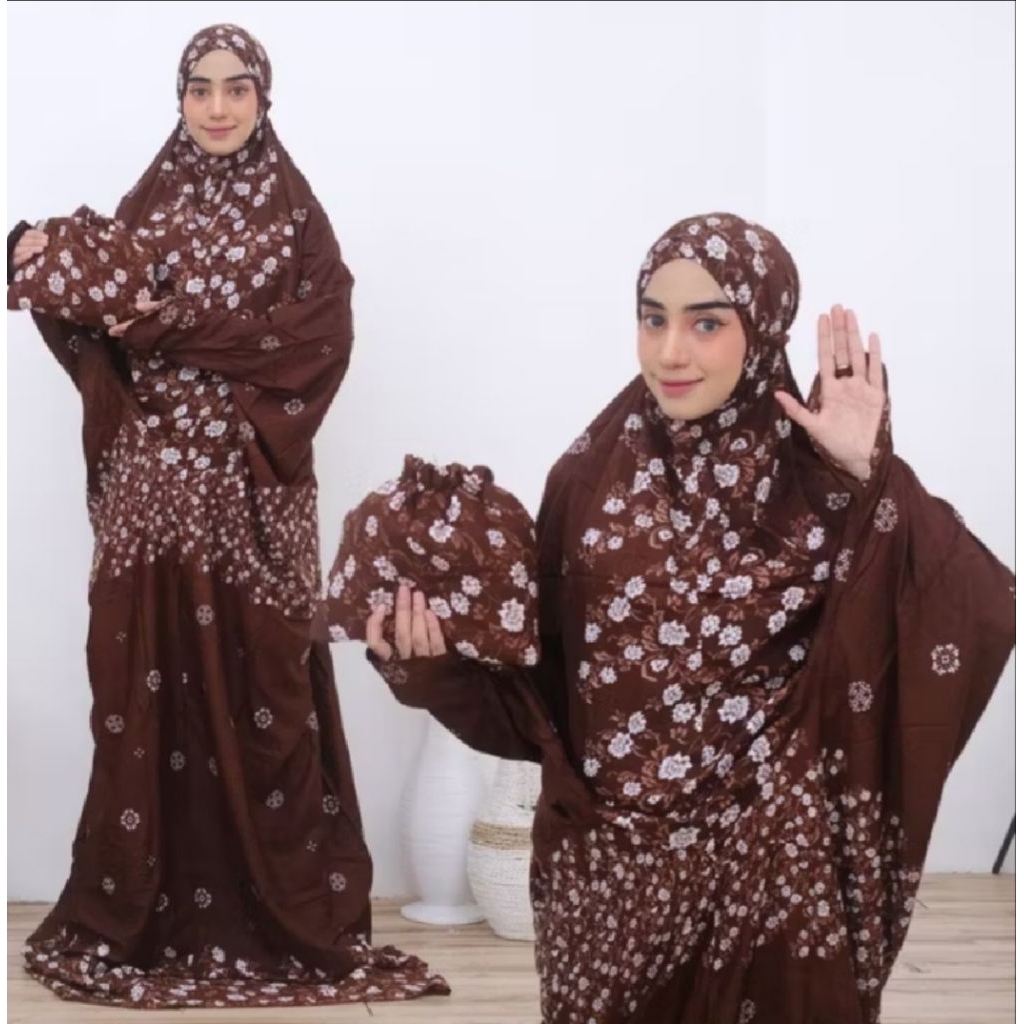 Mukena terusan rayon dewasa jumbo bahan dingin saat dipakai mukena muslim bali lajuran traveling