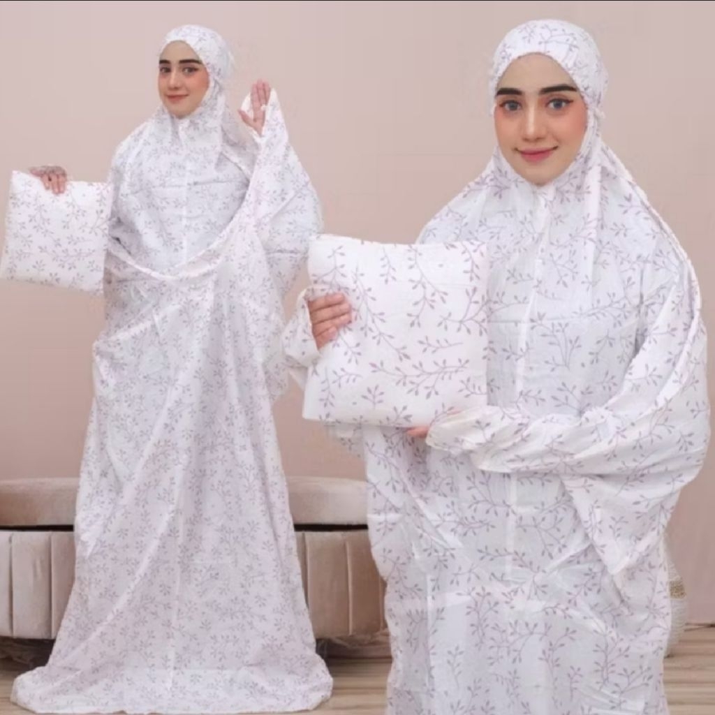Mukena terusan rayon dewasa jumbo bahan dingin saat dipakai mukena muslim bali lajuran traveling
