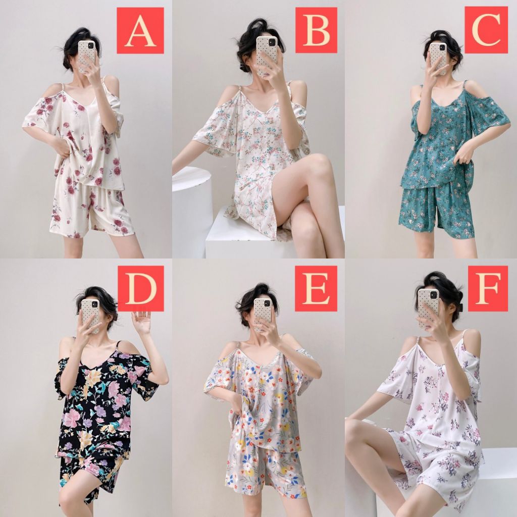 [ OFF SHOULDER SHORT 2568 ] Setelan baju tidur wanita Homewear perempuan  oneset  baju tidur cewek b