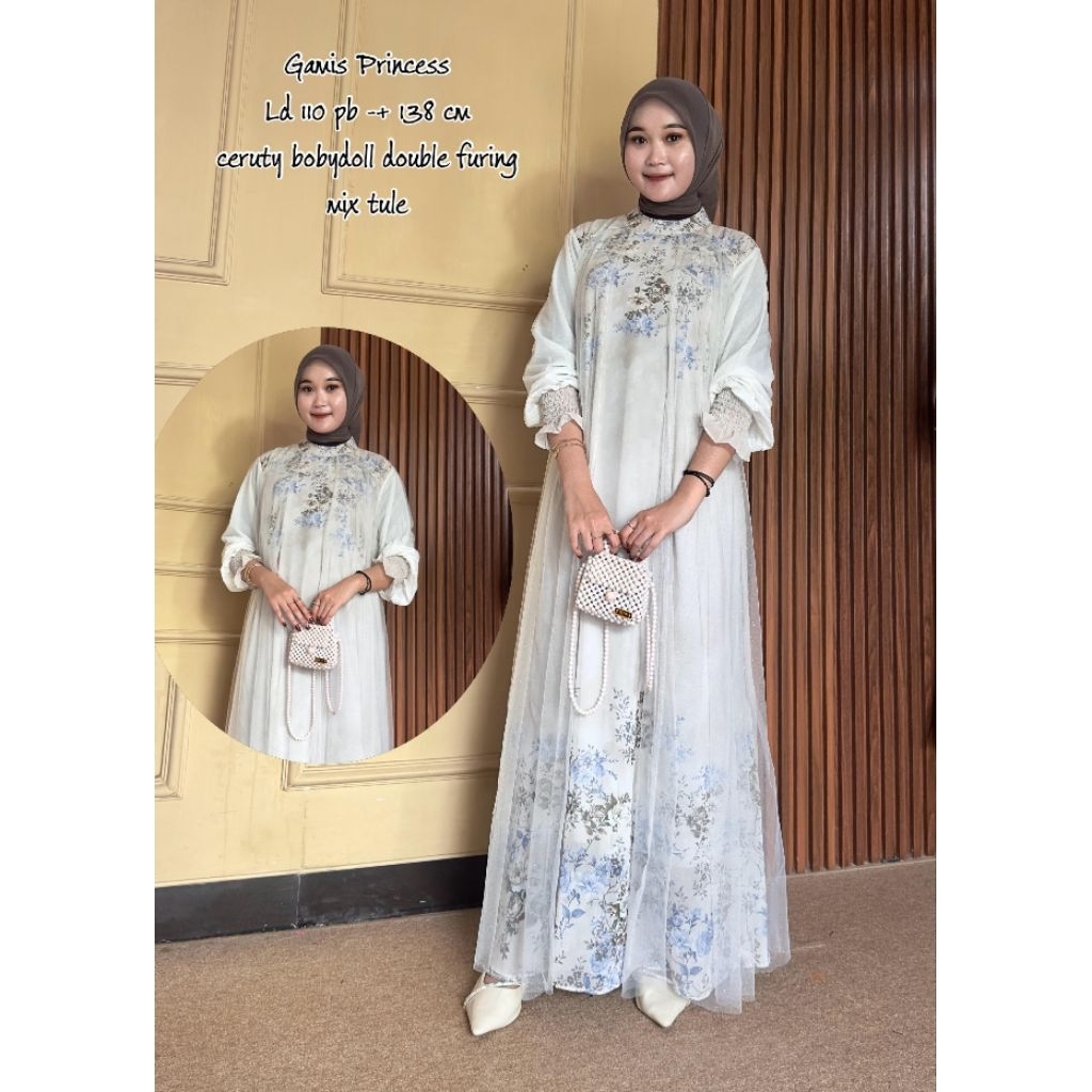 (LM) Gamis Sultan Princess Dress Putih Hitam Ratu Brukat Tile
