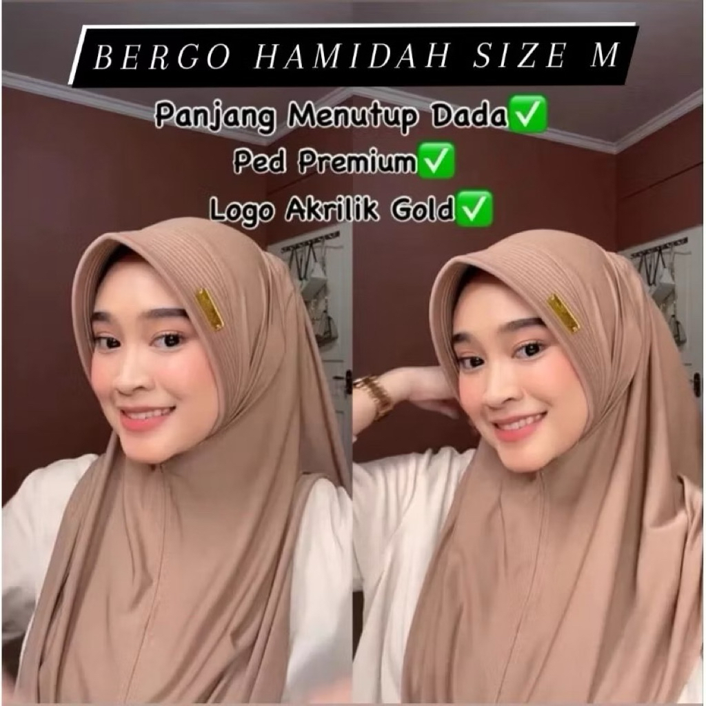 [10pcs Jilbab 100rb] Hijab Bergo Hamidah Label Gold akrilik Size M Bebas pilih warna