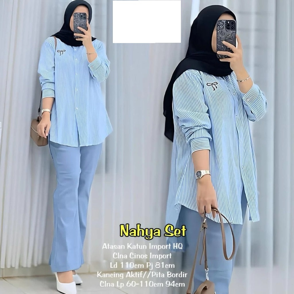 (( BISA COD )) DELLA SET CELANA JEANS BY VINSTORE BAJU KEMEJA KATUN SALUR GARIS LD 110 SETELAN CELAN