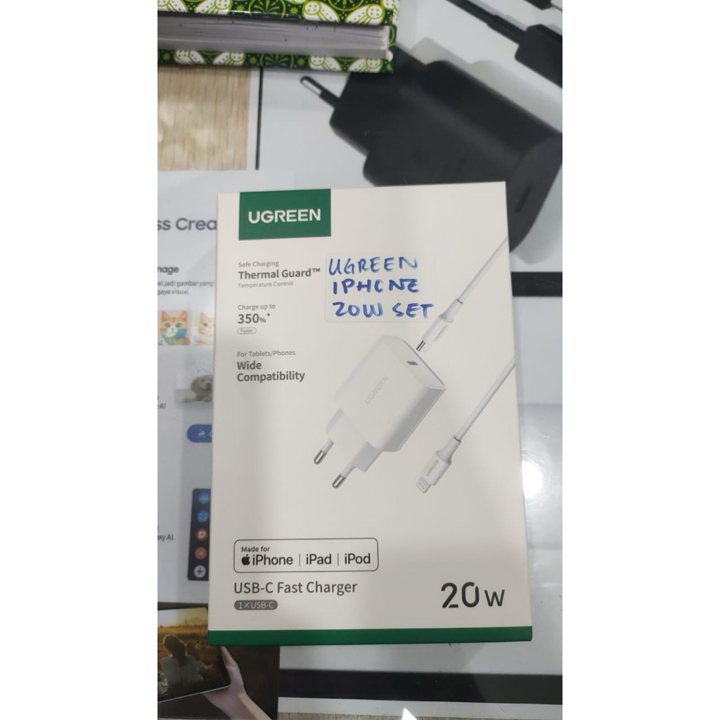 ugreen adaptor kabel charger iphone 20w (adaptor+kabel) lightning