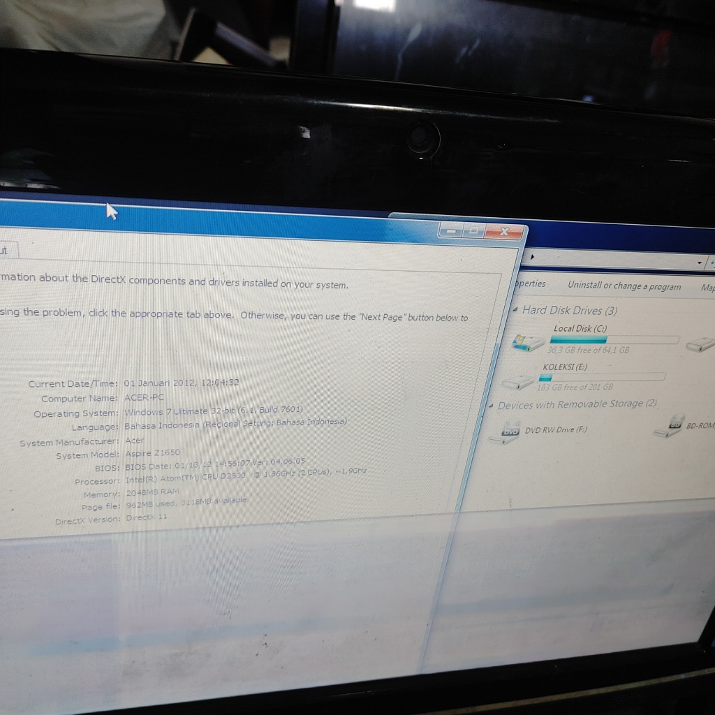 All in one PC ACER Z1650 layar keder