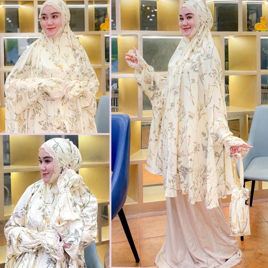 Mukena atas bawah Fathiya by Elkisa/mukena travel/mukena travelling/mukena berlengan/mukena umroh/mu