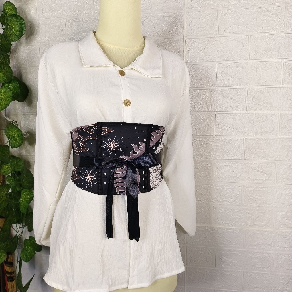 OBI Belt Korset BATIK kekinian ala Korean style dengan tali pita satin_OBY BATIK